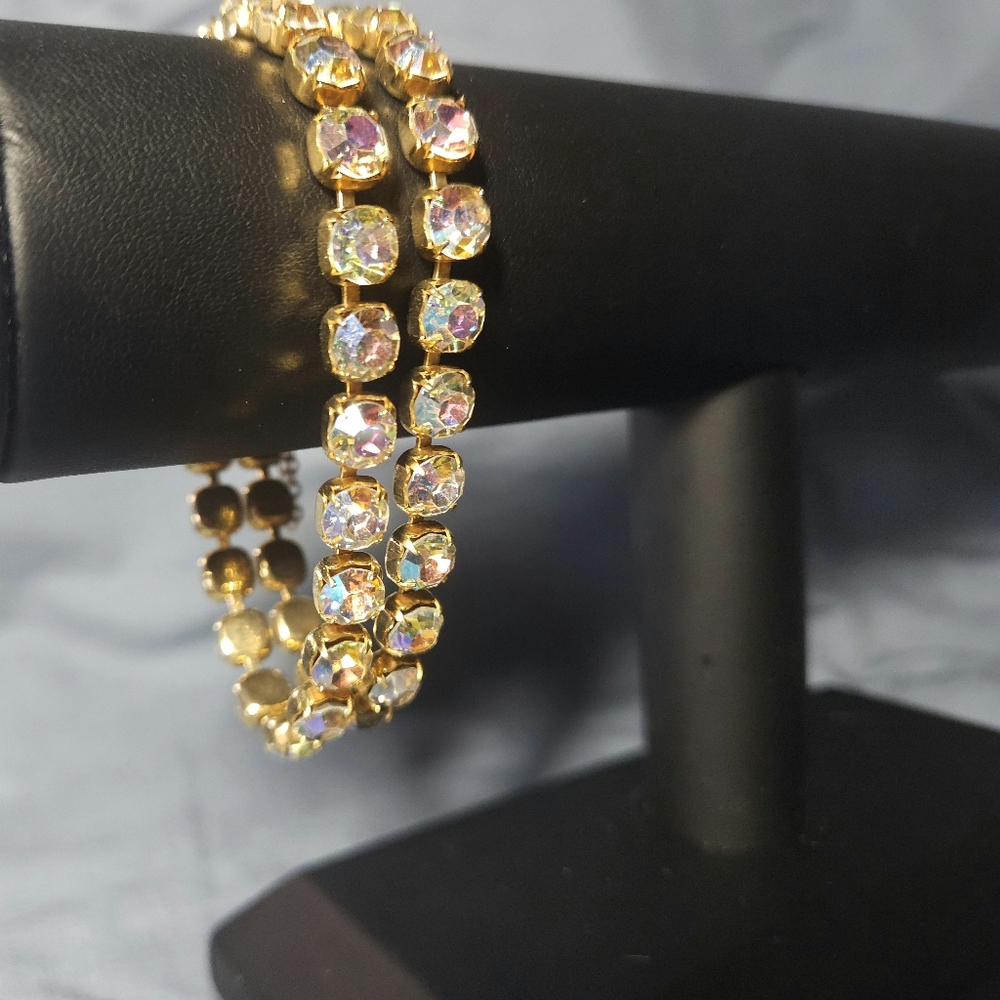 Vintage Gold Tone Crystal Rhinestone Double Strand Tennis Bracelet